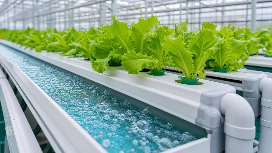 Hydroponic lettuce channels with oxygenated water