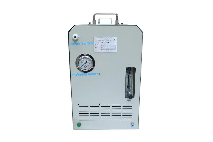Oxynity generator front with pressure gauge and flow meter